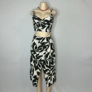 Banana Republic Linen Blend set 4 Black Ivory Abstract Print Crop Top Midi Skirt